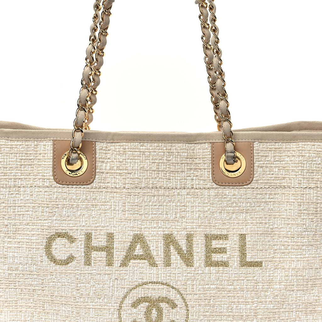 Lurex Boucle Small Deauville Tote Ivory