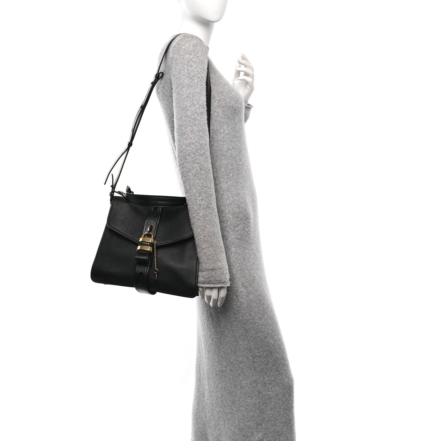 Grained Calfskin Medium Aby Day Shoulder Bag Black