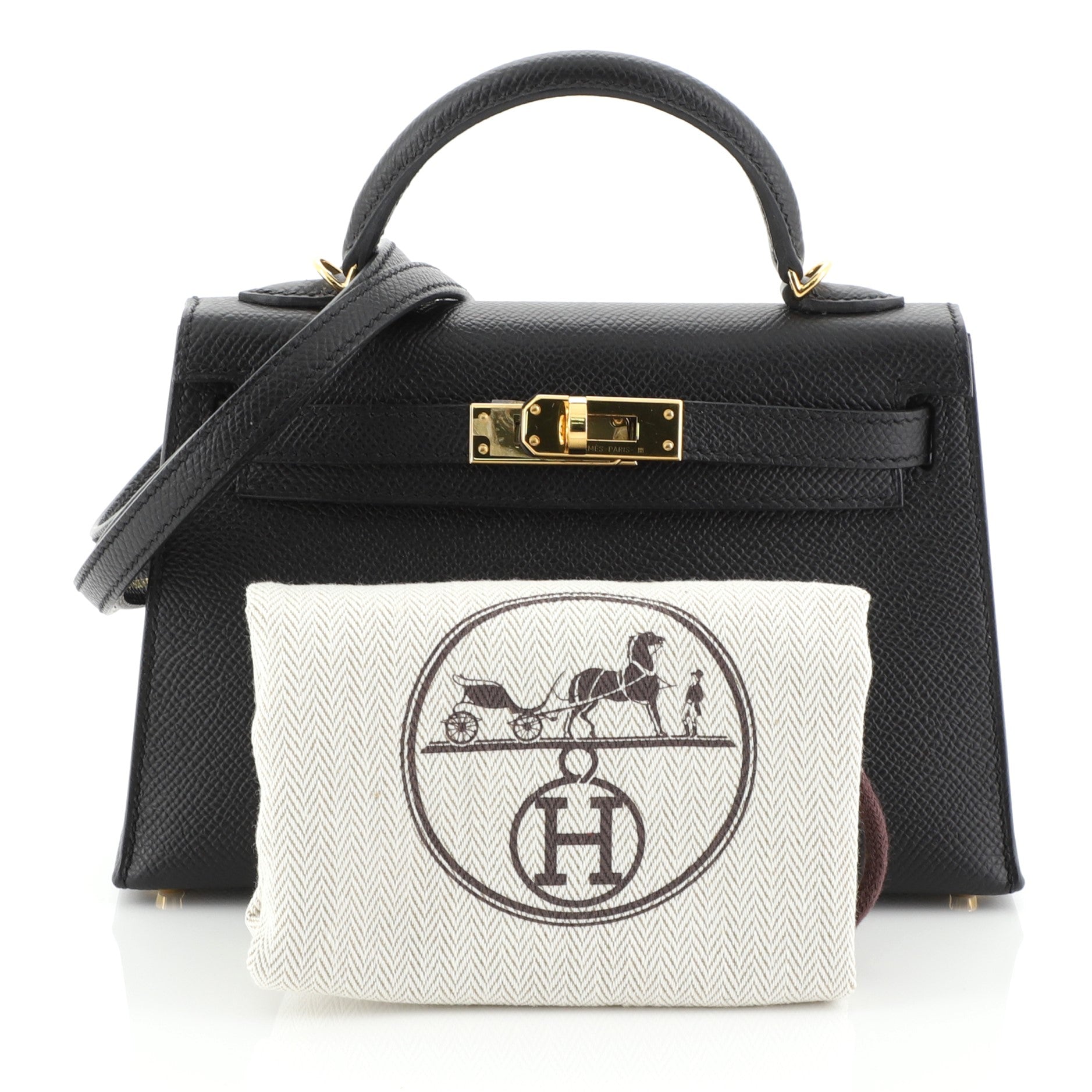 Kelly Mini II Handbag Noir Epsom with Gold Hardware 20