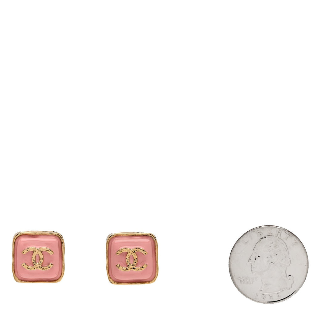 Resin CC Square Earrings Gold Pink