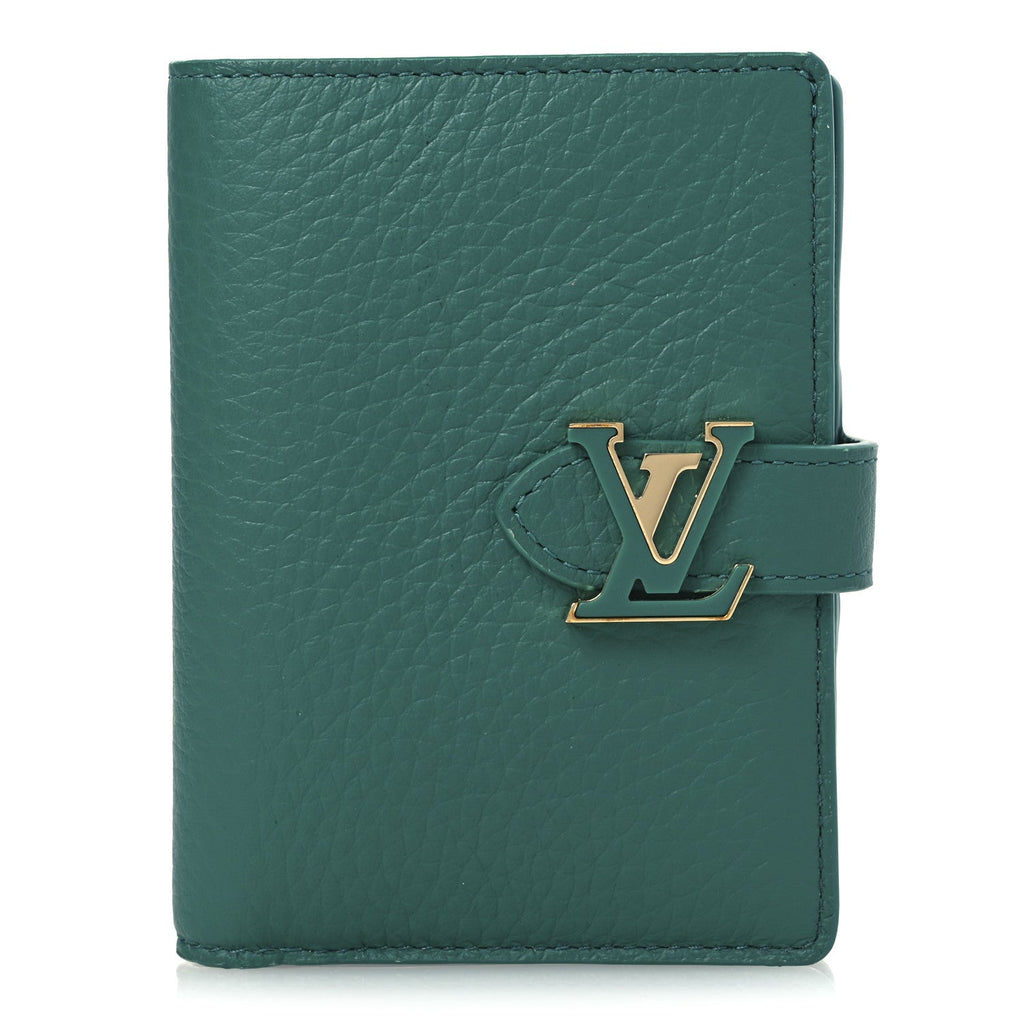 Taurillon Capucines Vertical Compact Wallet Green