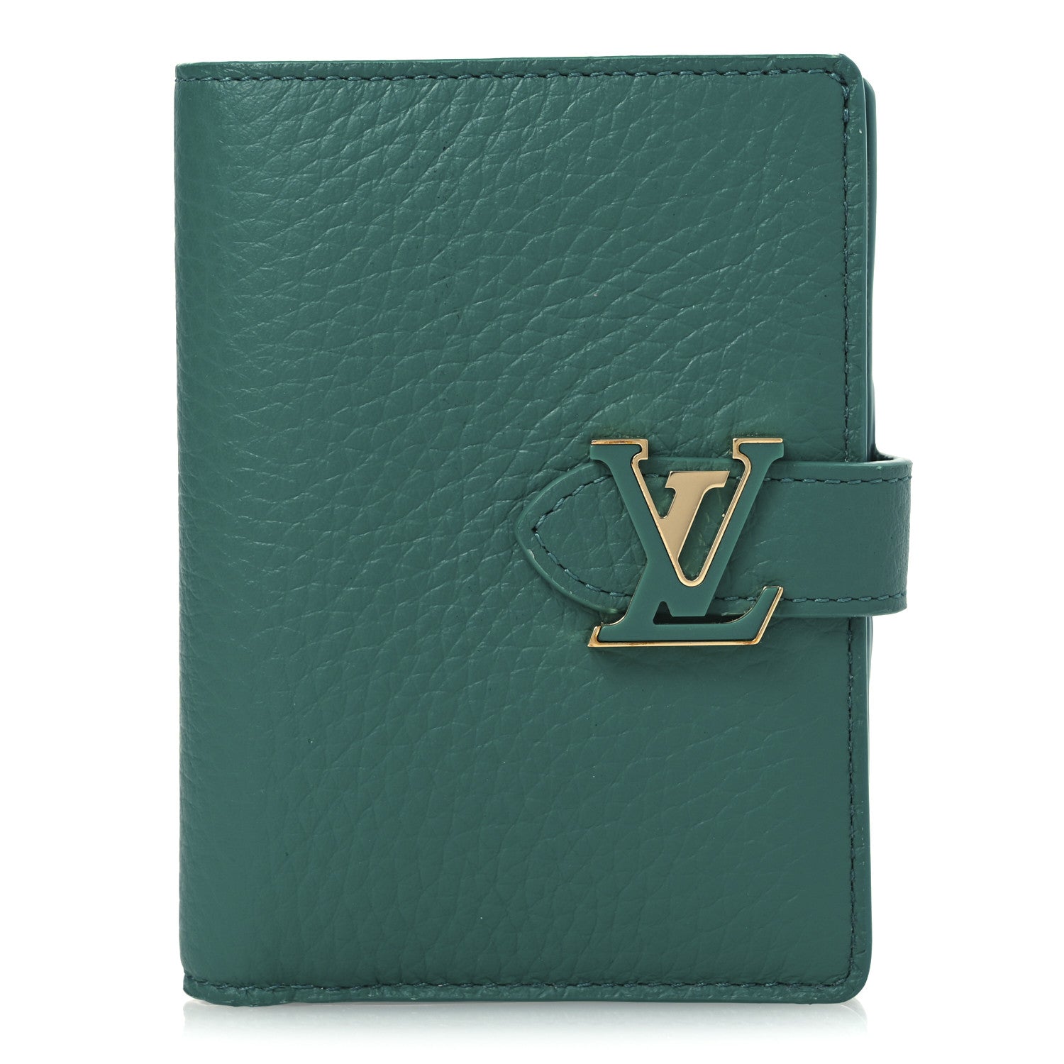 Taurillon Capucines Vertical Compact Wallet Green