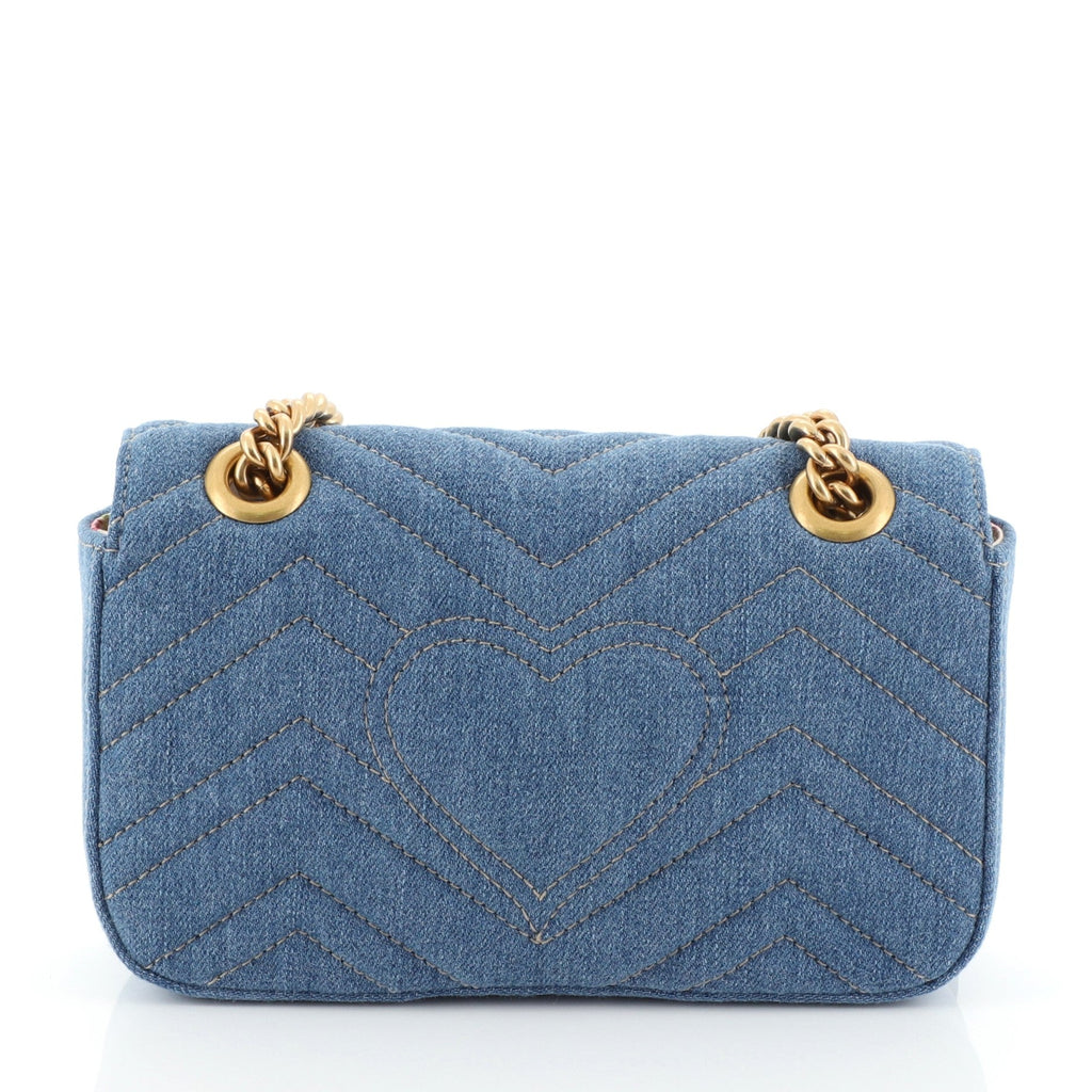 Pearly GG Marmont Flap Bag Matelasse Denim Mini