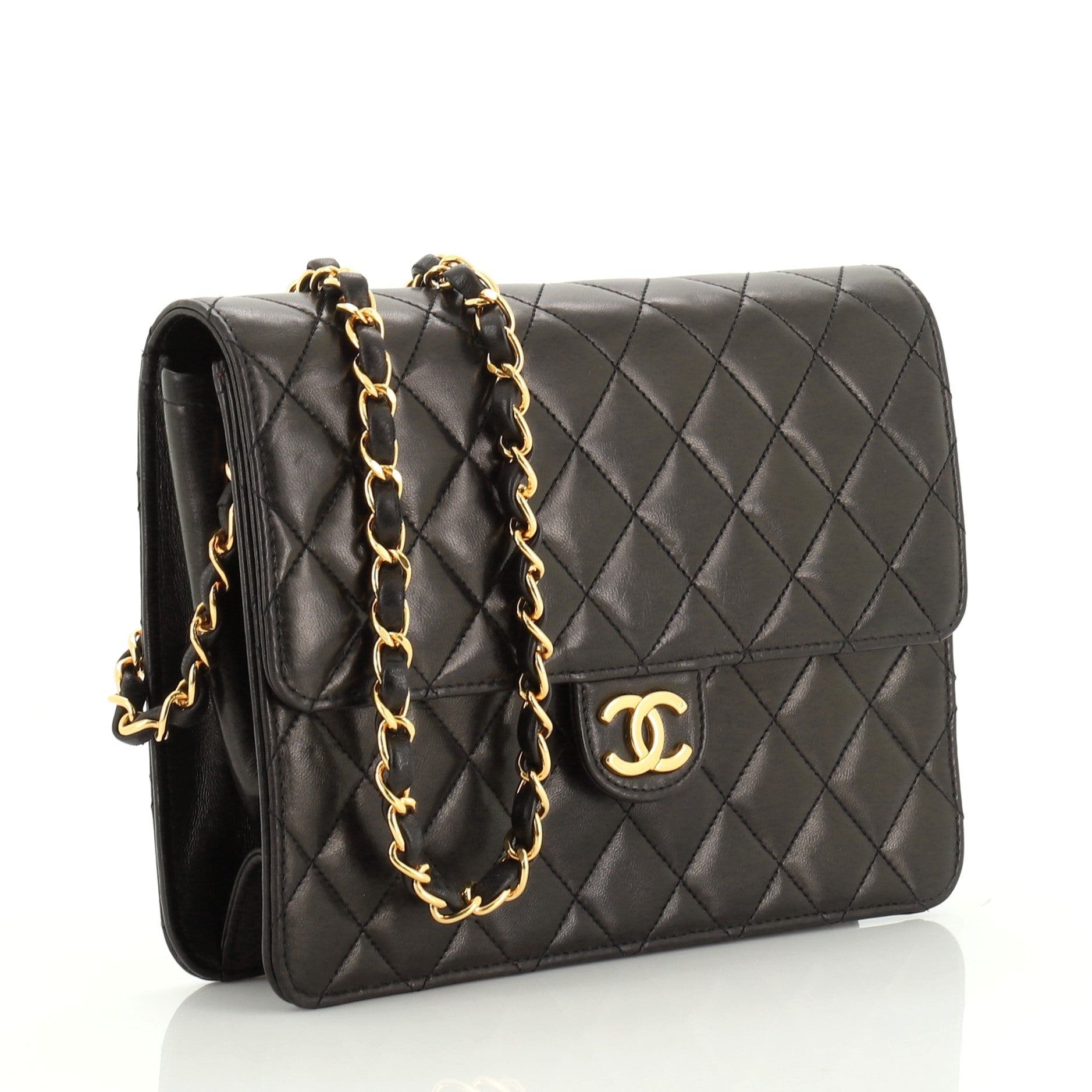 Vintage Clutch with Chain Quilted Leather Small