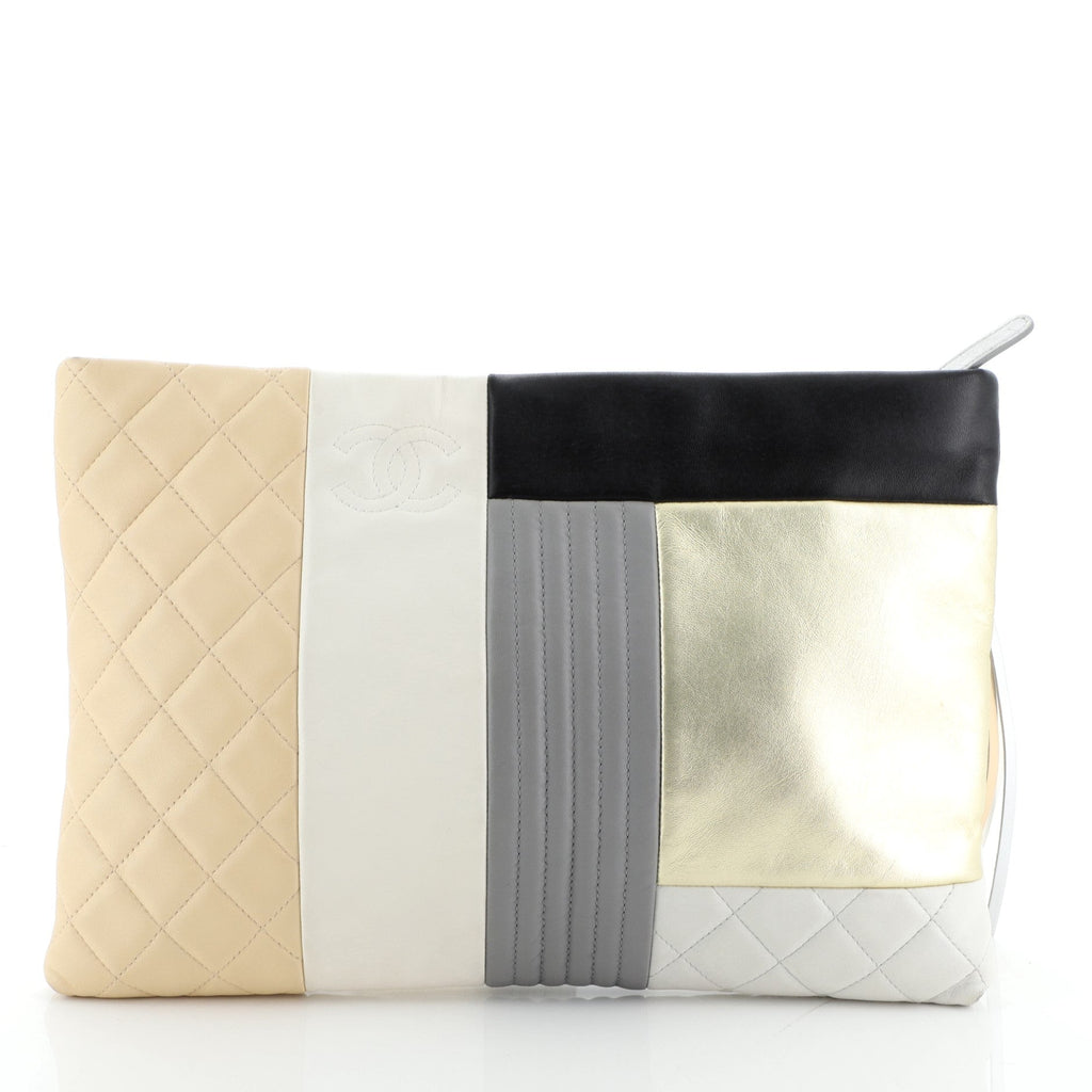 O Case Clutch Colorblock Quilted Leather Large