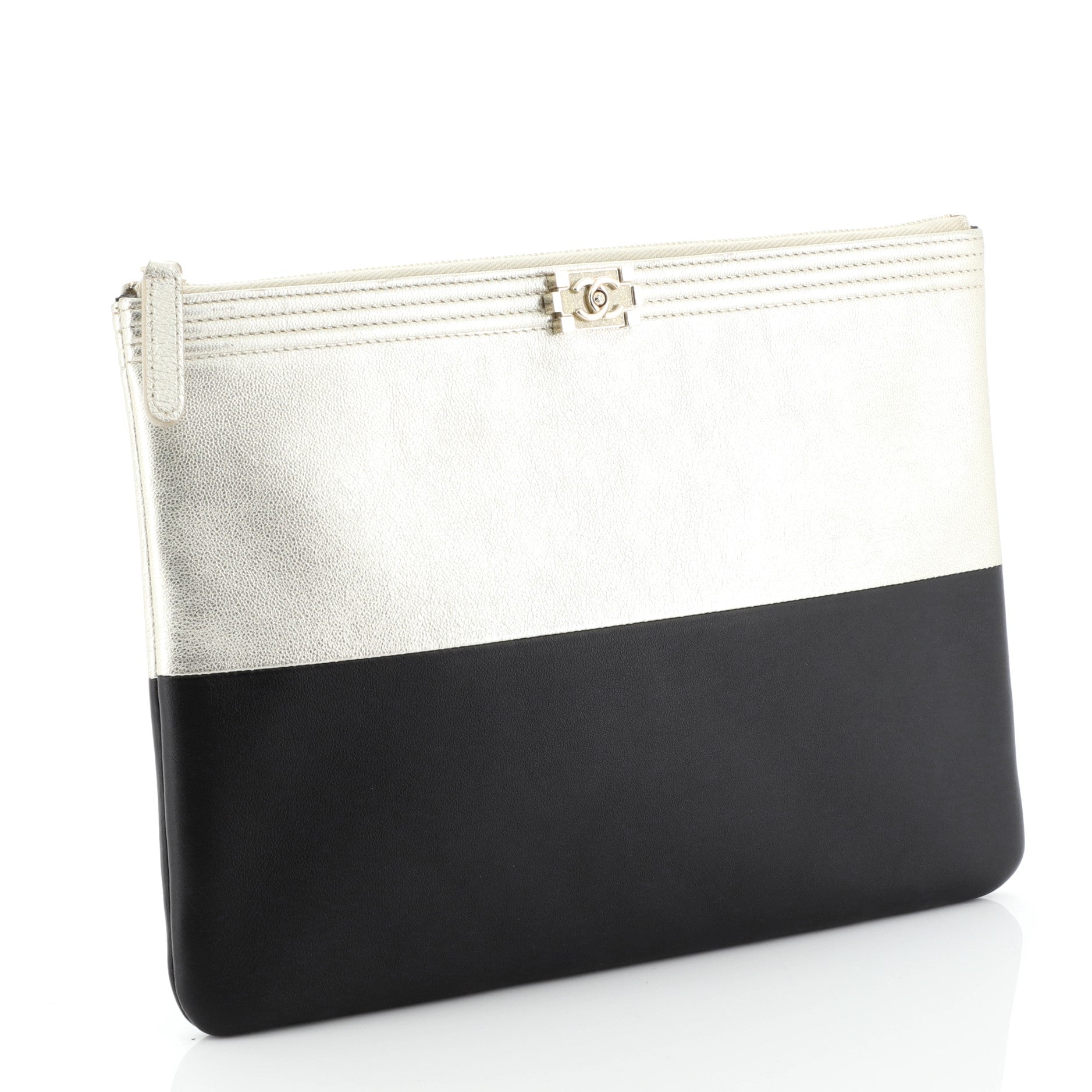 Bicolor Boy O Case Clutch Goatskin and Iridescent Calfskin Medium