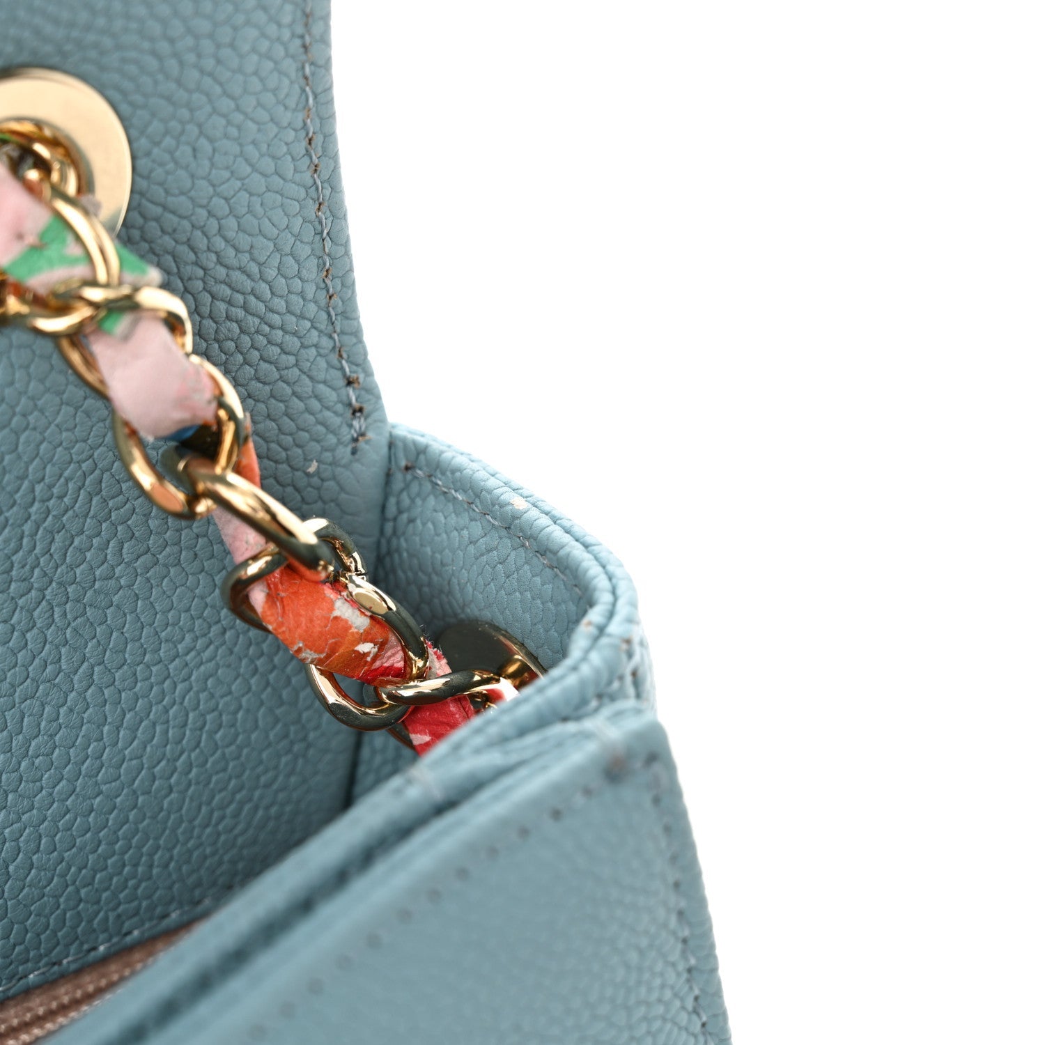 Grained Calfskin Quilted Small Cuba Top Handle Flap Blue