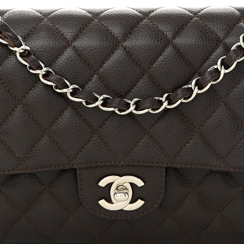 Caviar Quilted Medium Double Flap Brown