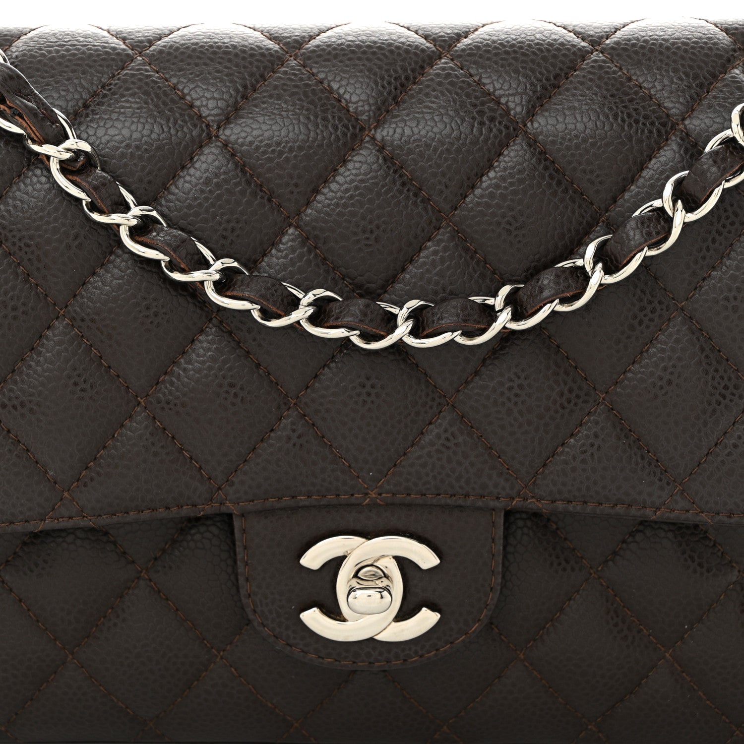 Caviar Quilted Medium Double Flap Brown