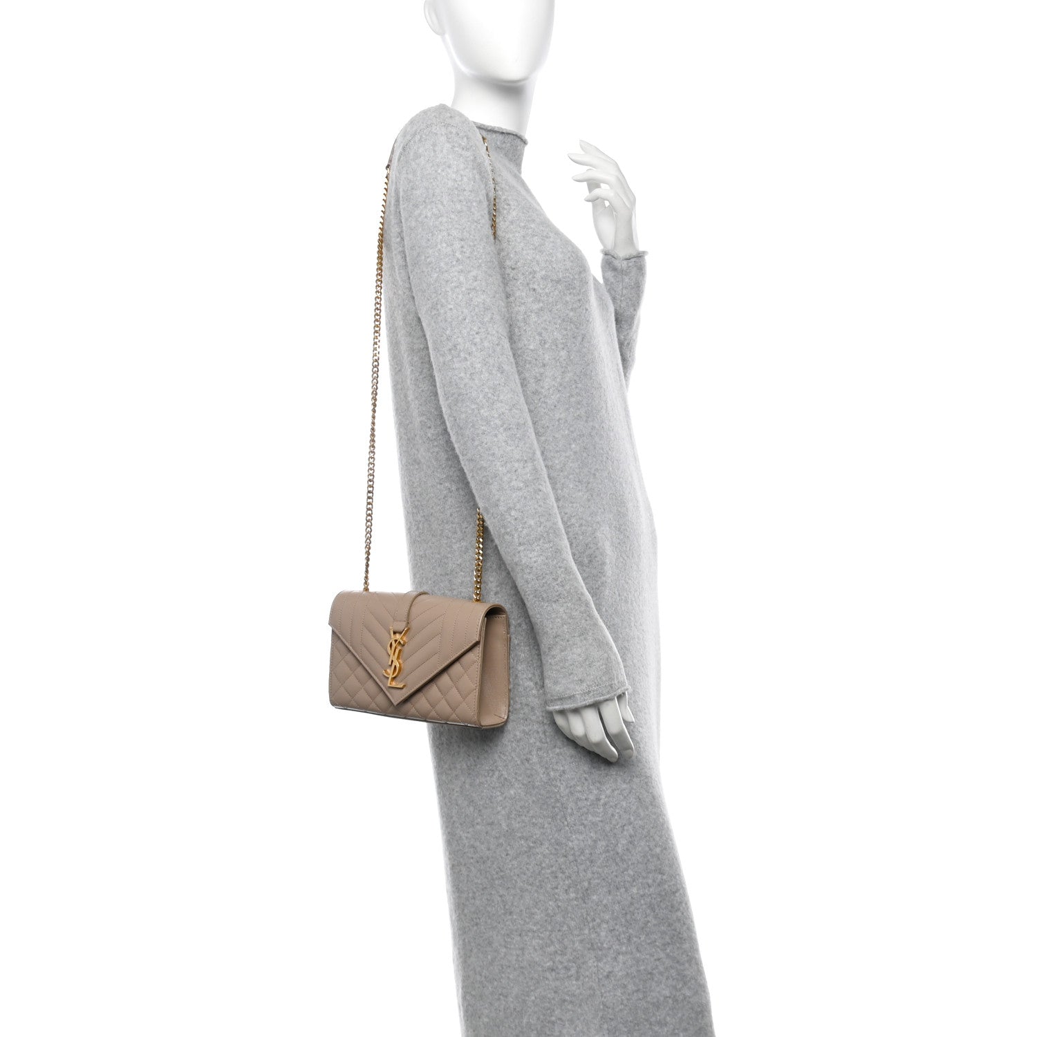 Grain De Poudre Textured Mixed Matelasse Triquilt Small Monogram Satchel Dark Beige