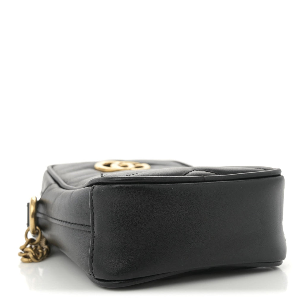 Calfskin Matelasse Mini GG Marmont Crossbody Bag Black