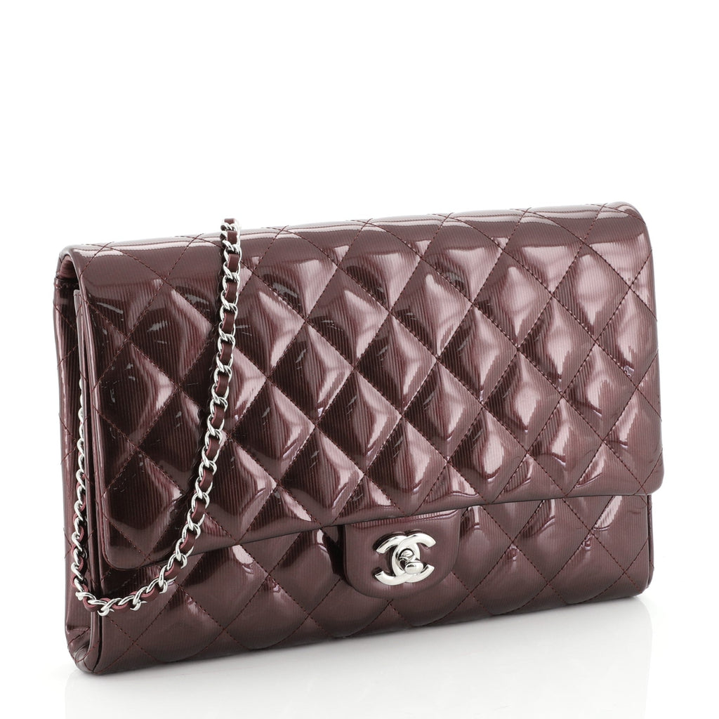 Clutch with Chain Quilted Striated Metallic Patent