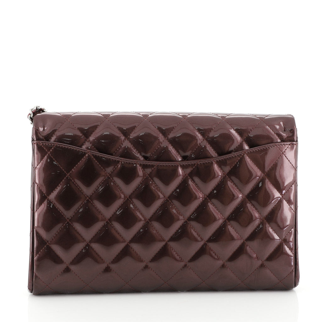 Clutch with Chain Quilted Striated Metallic Patent