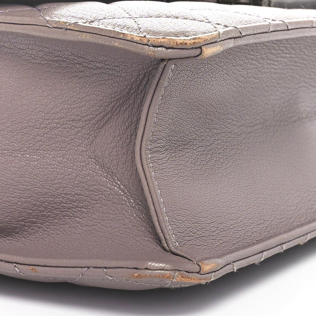 Goatskin Quilted Large CC University Top Handle Flap Grey