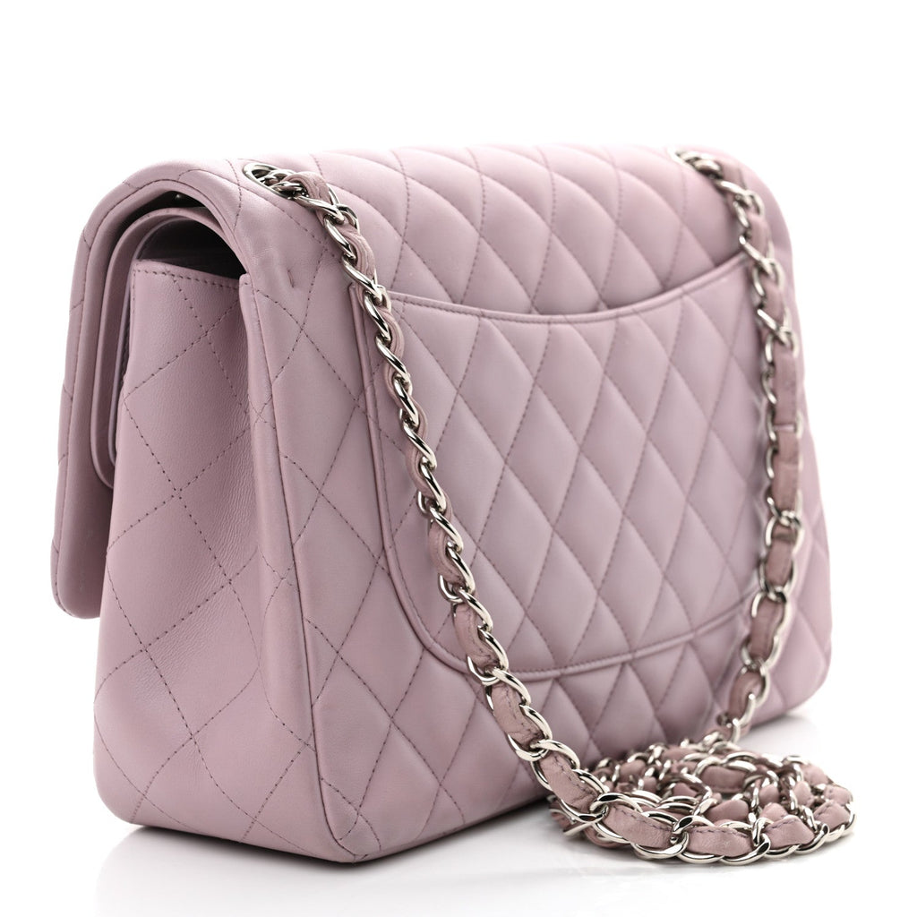 Lambskin Quilted Jumbo Double Flap Light Purple