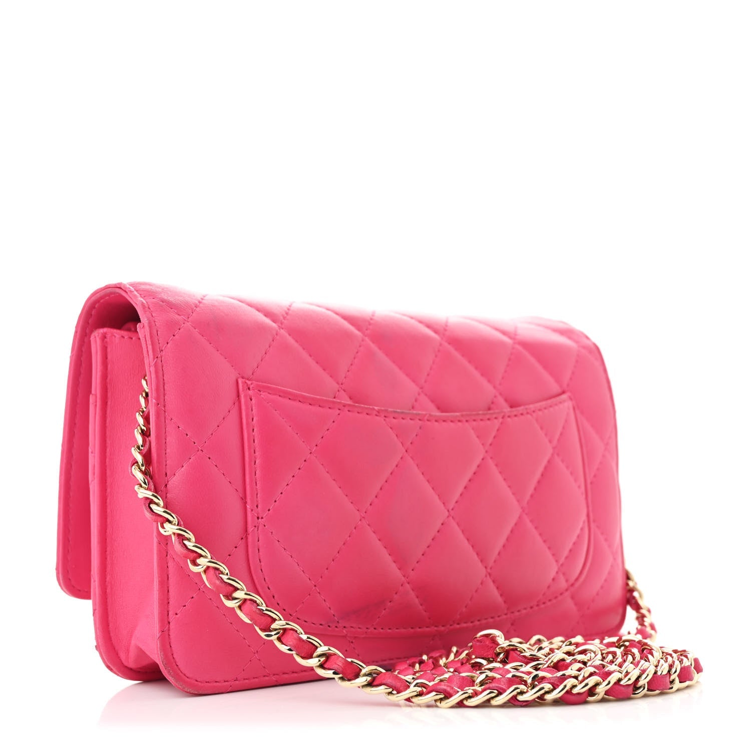 Lambskin Quilted Wallet on Chain WOC Fuchsia