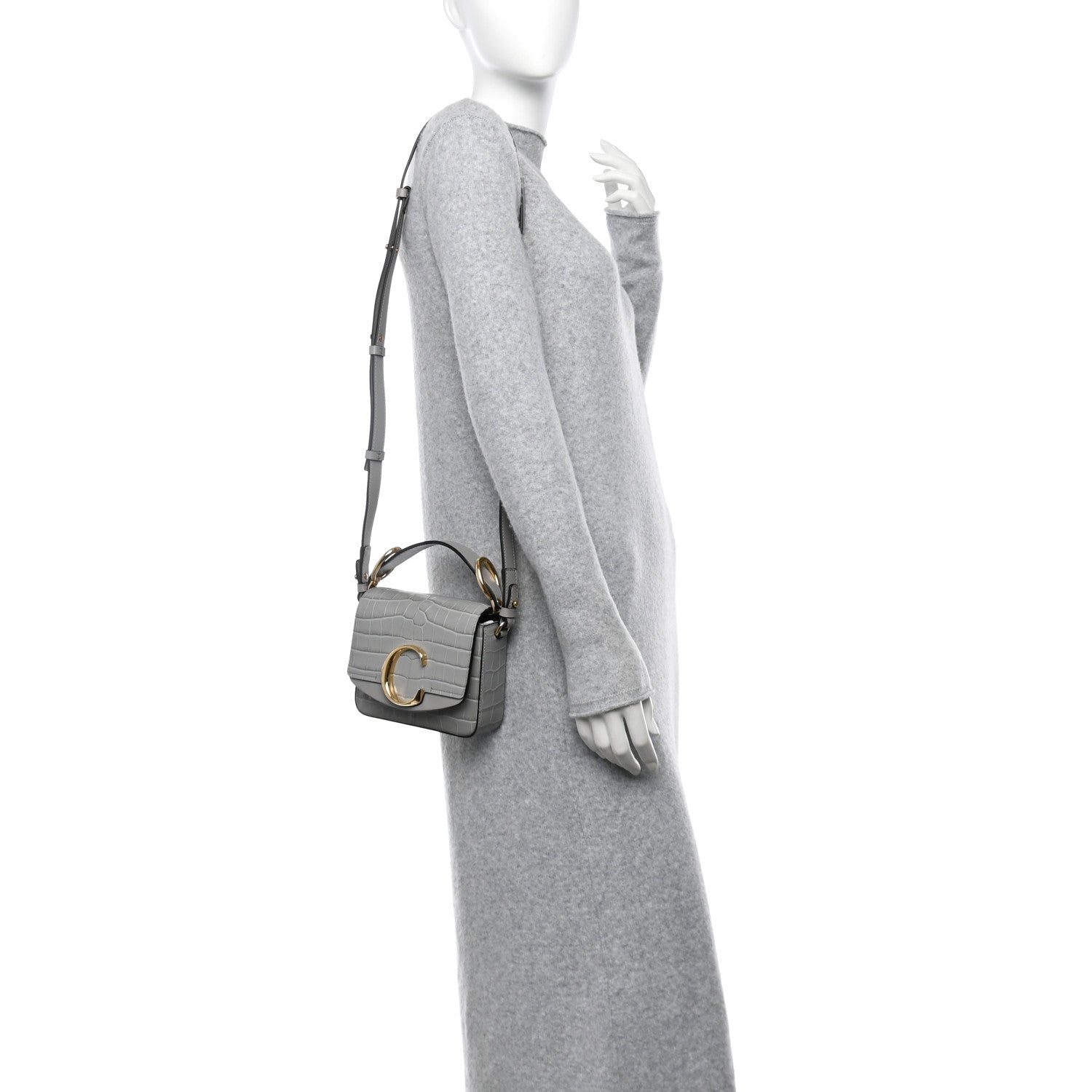 Calfskin Crocodile Embossed Mini C Bag Stormy Grey