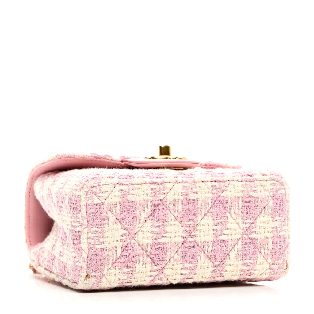 Tweed Handle Crush Top Handle Flap Bag Pink Ecru