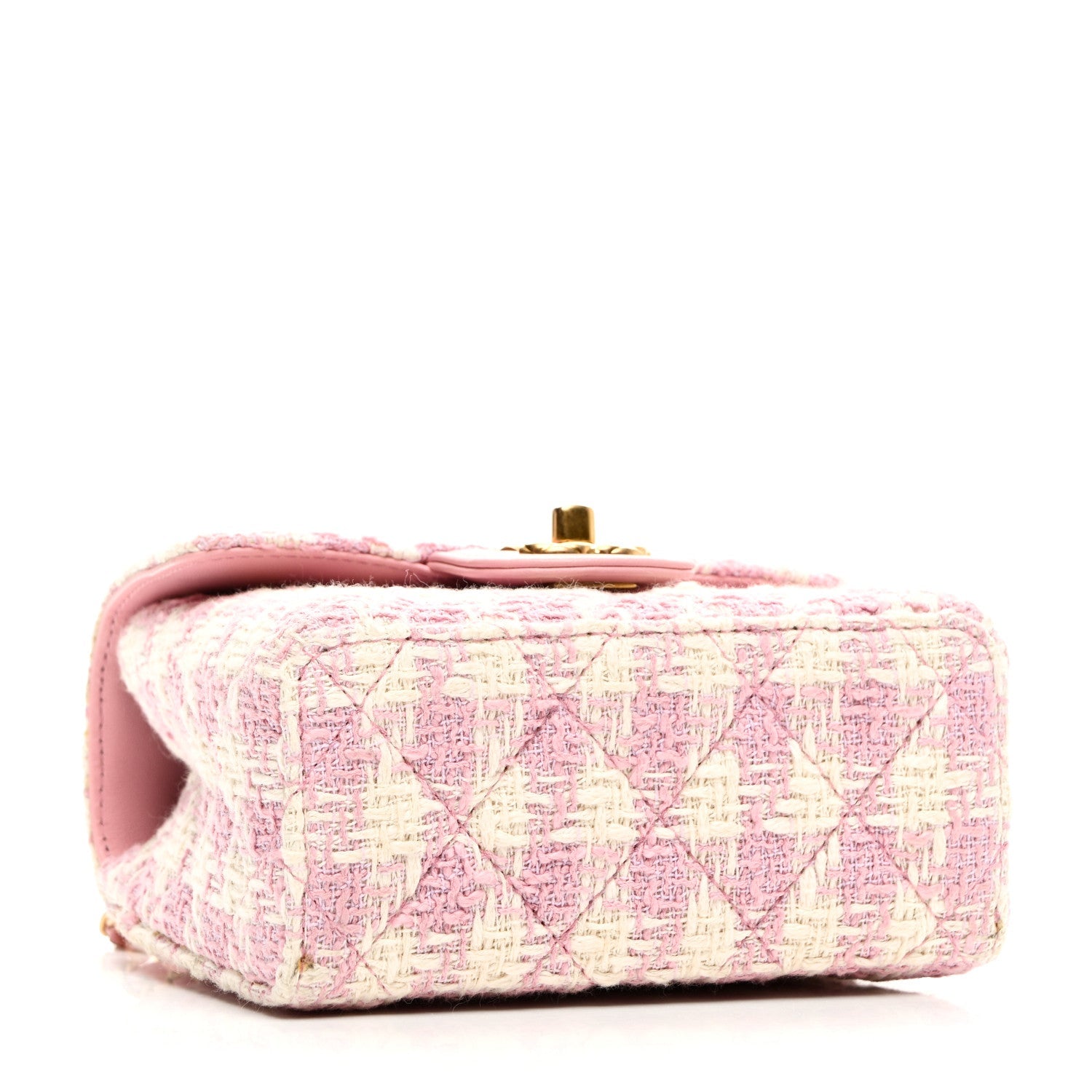 Tweed Handle Crush Top Handle Flap Bag Pink Ecru