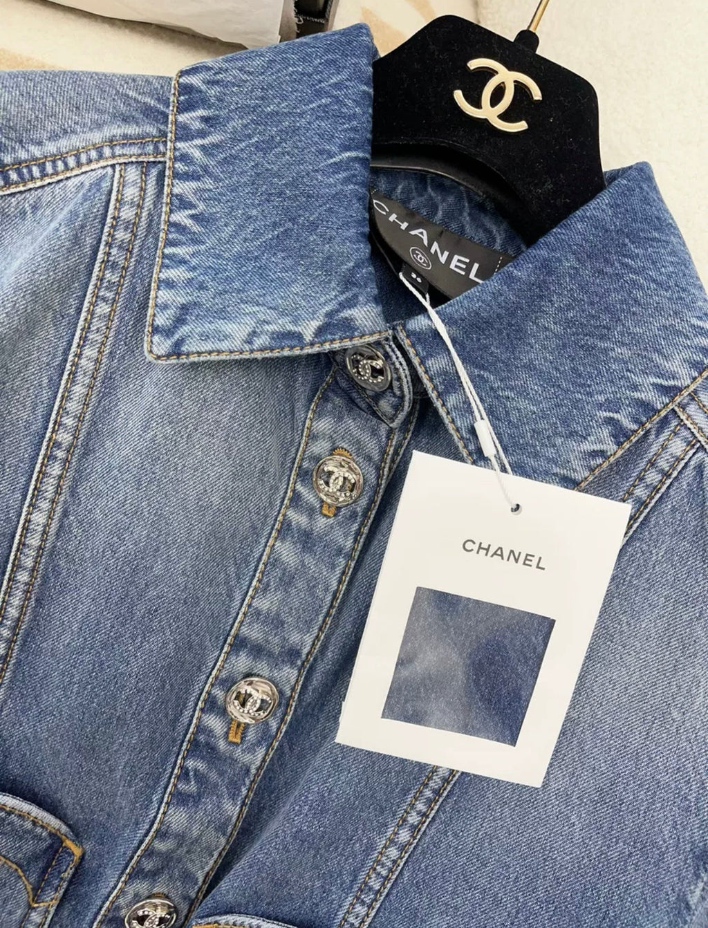Chanel 24P Blue Denim Jacket with CC Pockets size 36