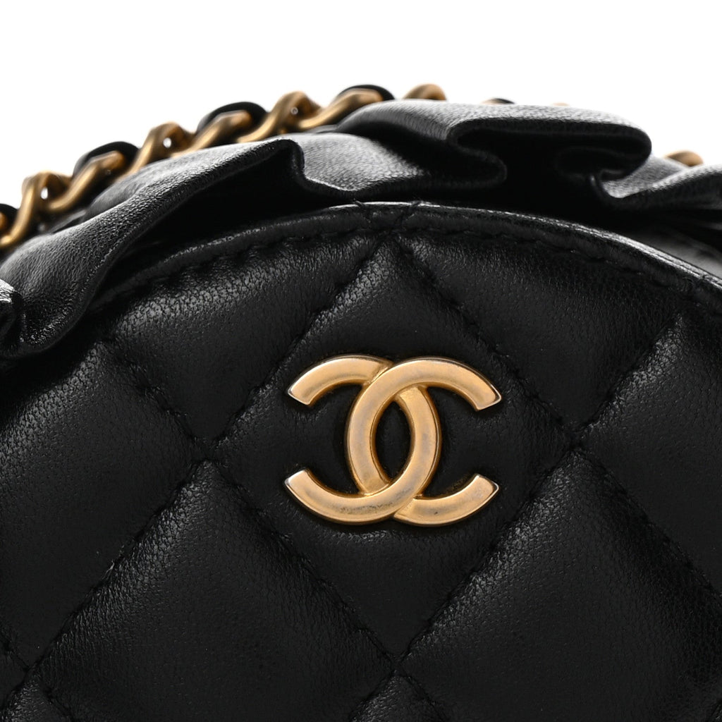 Lambskin Quilted Romance Round Clutch With Chain Black
