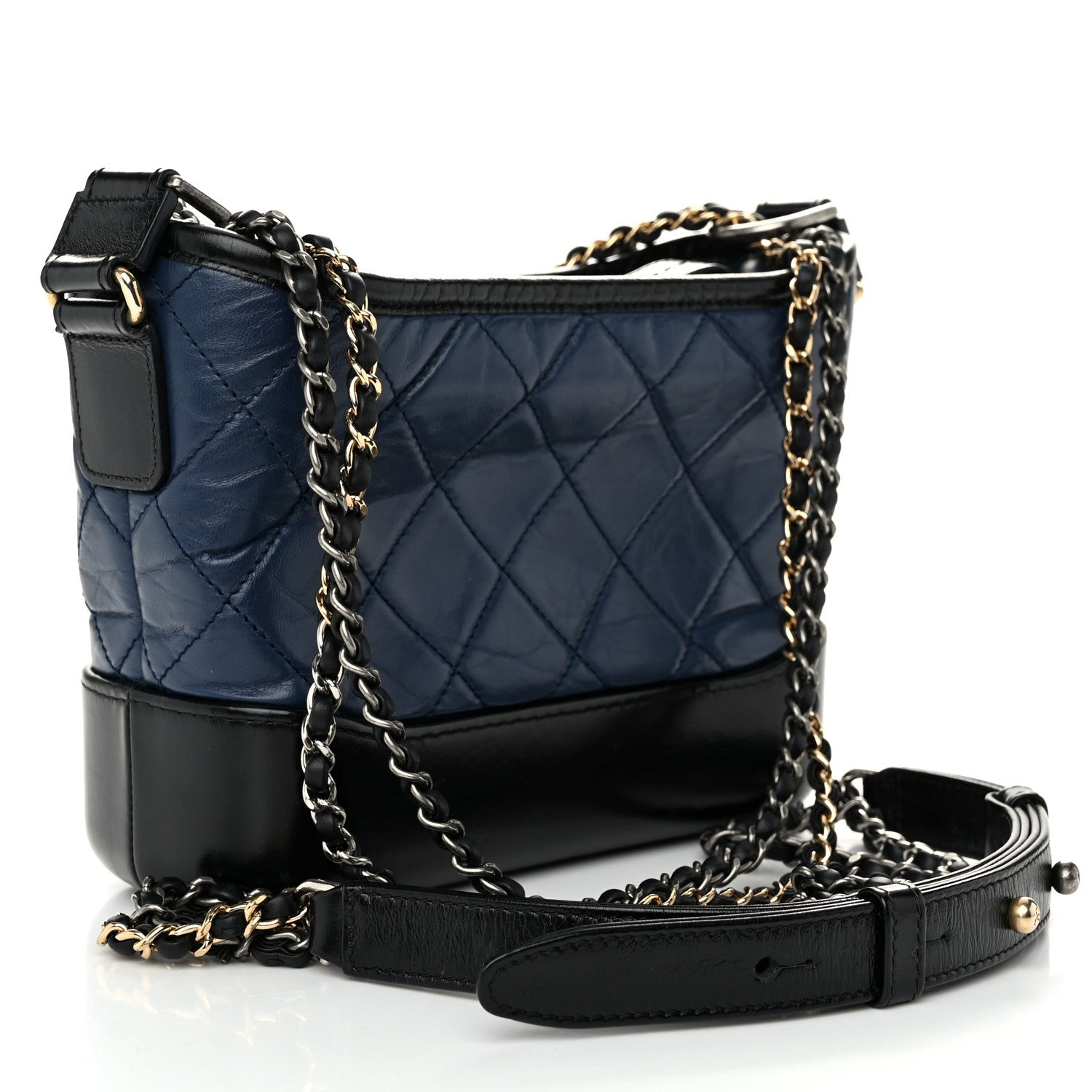 Aged Calfskin Quilted Small Gabrielle Hobo Navy Black