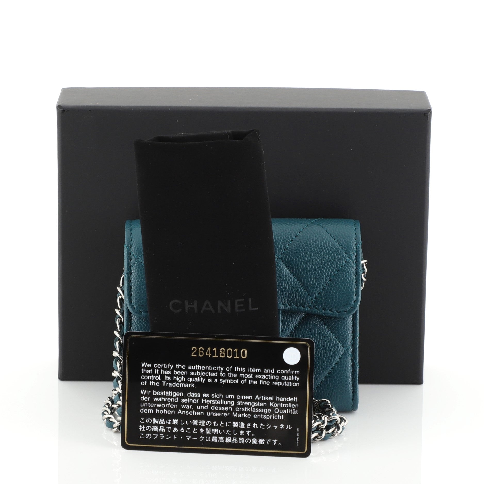 Classic  Holder on Chain Quilted Caviar Mini