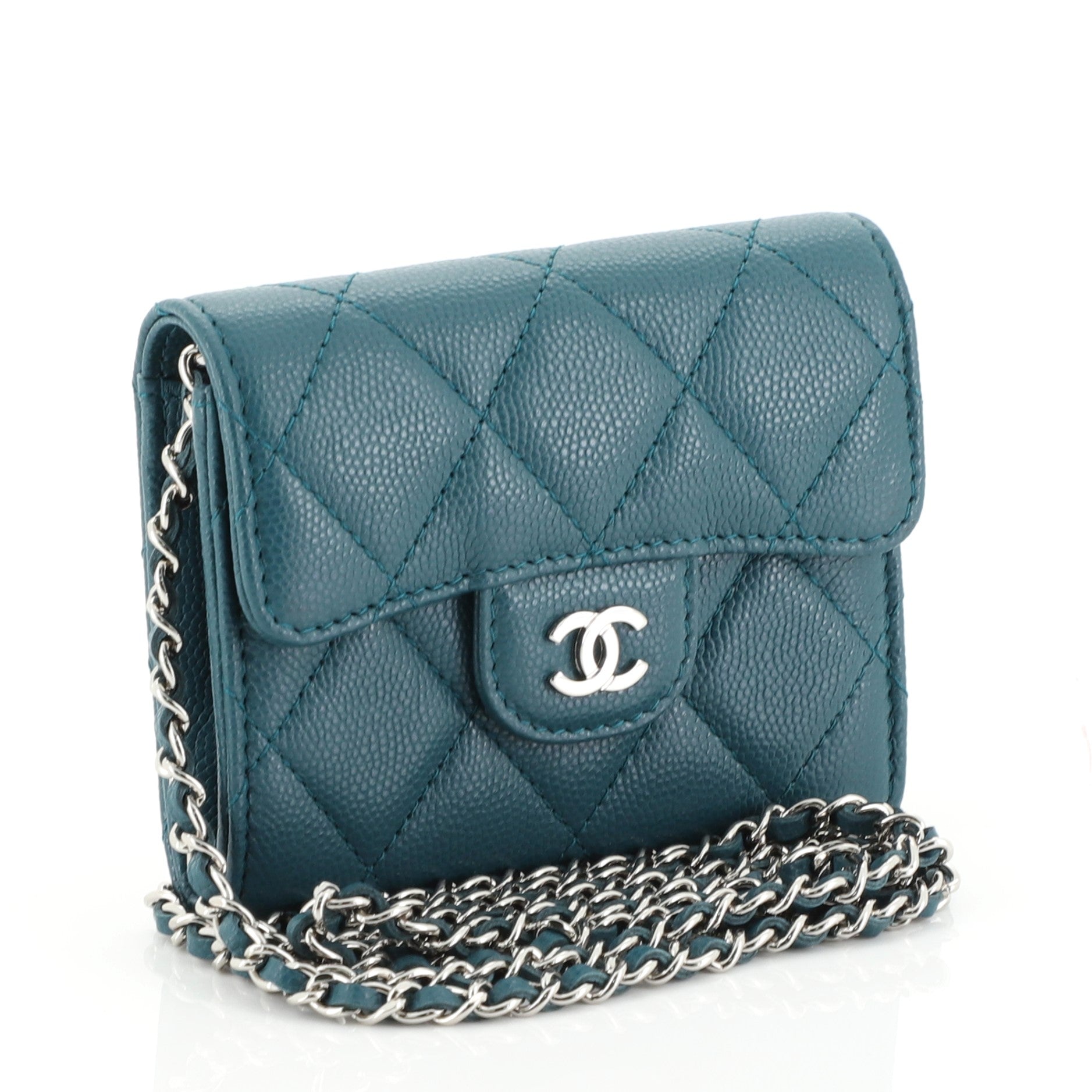 Classic  Holder on Chain Quilted Caviar Mini