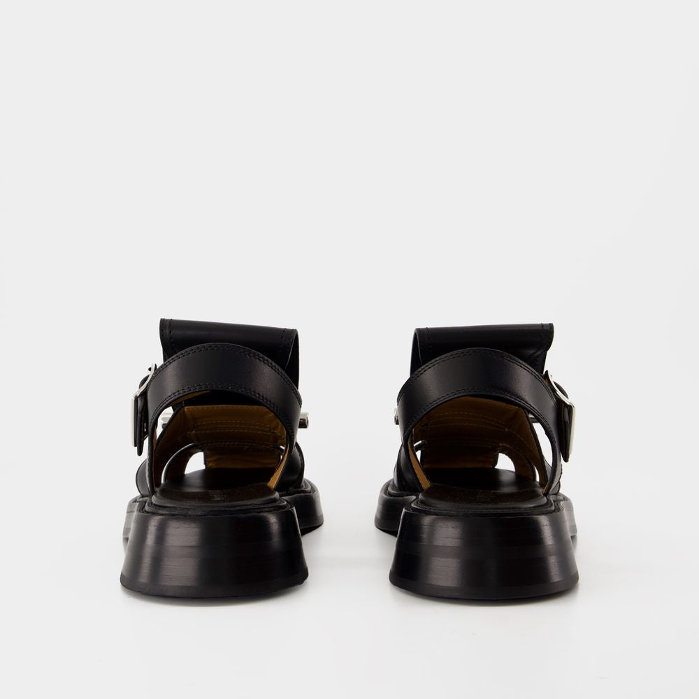 Women's T-Bar Sandals - Alexander McQueen - Leather - Black