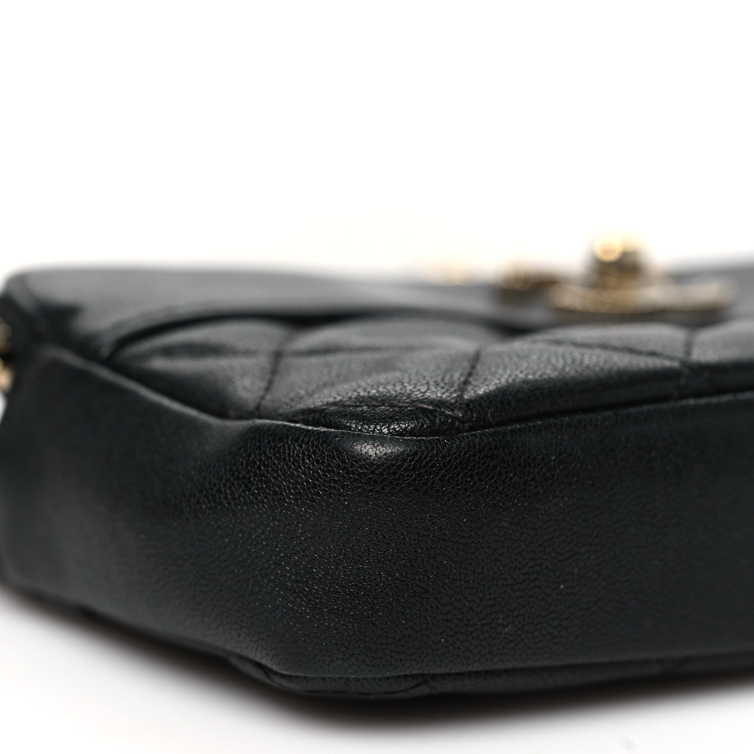 Metallic Sheepskin Chevron Quilted Small Vintage Mademoiselle Clutch With Chain Black