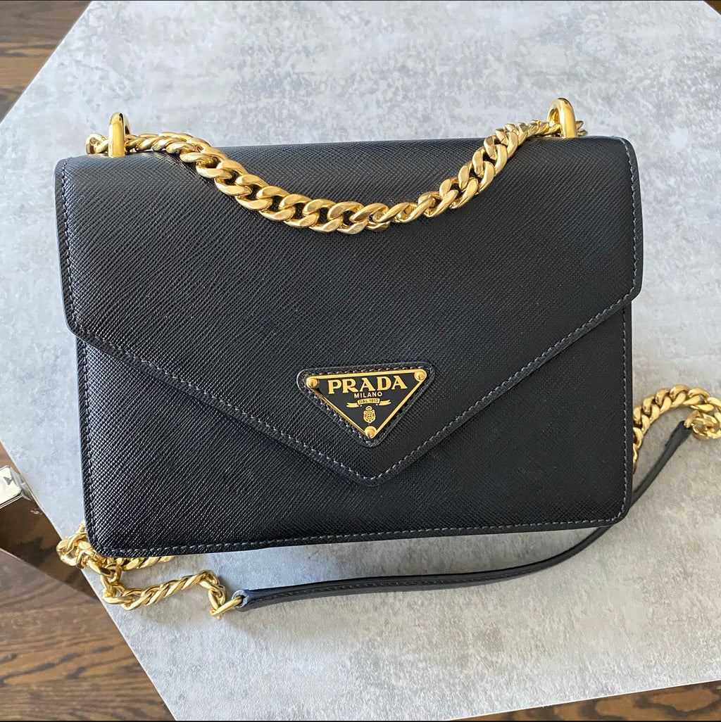 Prada Black Saffiano Small Crossbody Chain Bag