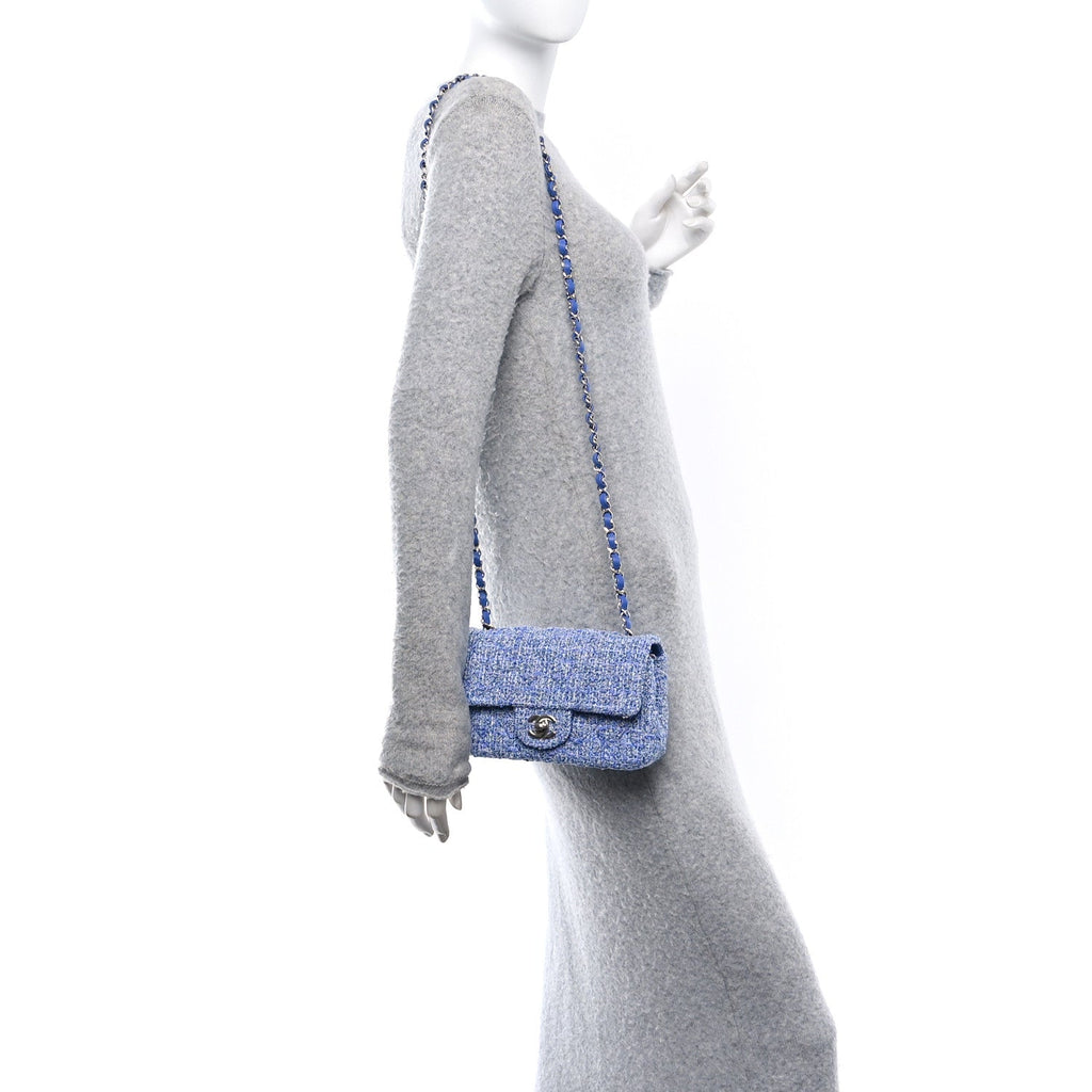 Tweed Quilted Mini Rectangular Flap Blue White