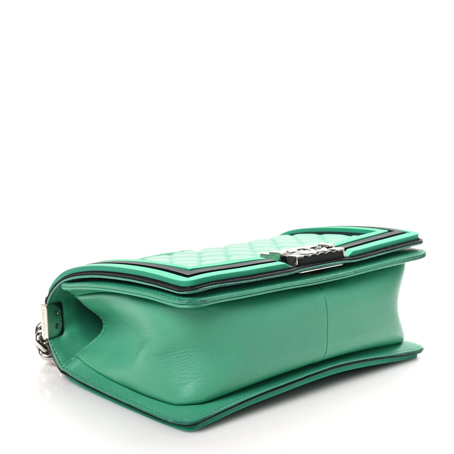 Lambskin Rubber Quilted Medium Two Tone Boy Flap Green Black