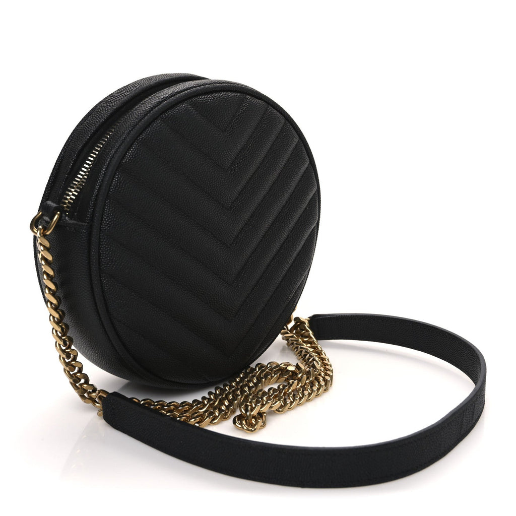 Grain De Poudre Matelasse Chevron Quilted Round Vinyle Camera Bag Black