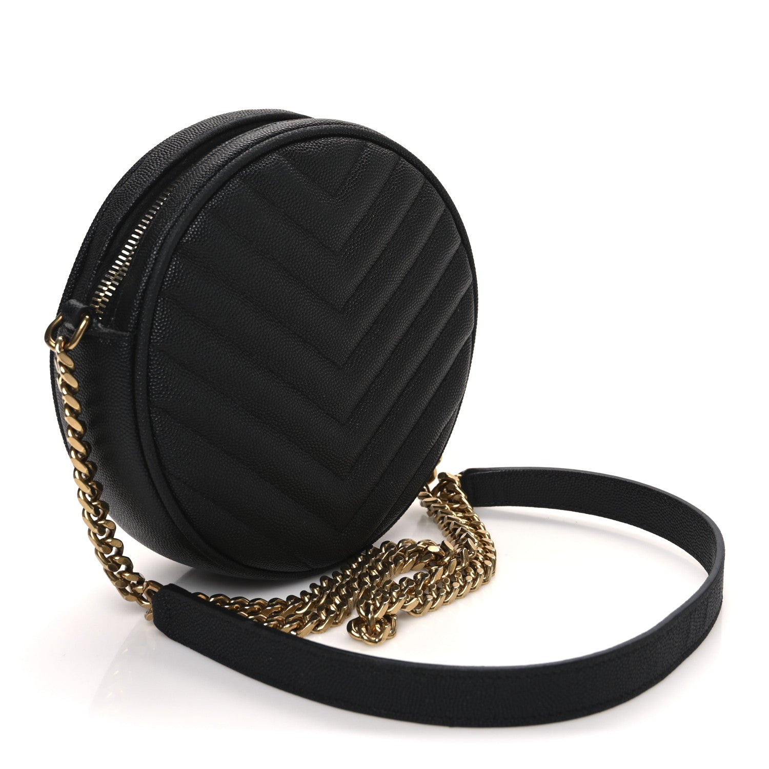 Grain De Poudre Matelasse Chevron Quilted Round Vinyle Camera Bag Black