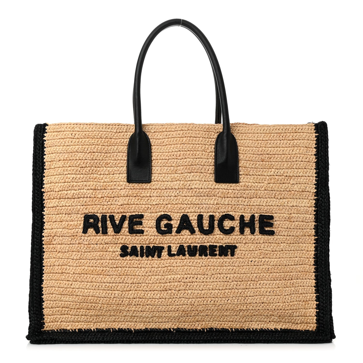 Raffia Calfskin Rive Gauche Tote Naturale Black