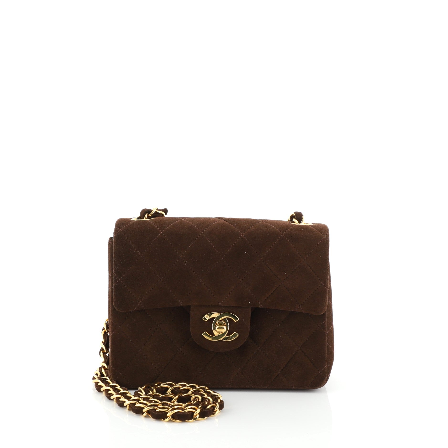 Vintage Square Classic Single Flap Bag Quilted Suede Mini