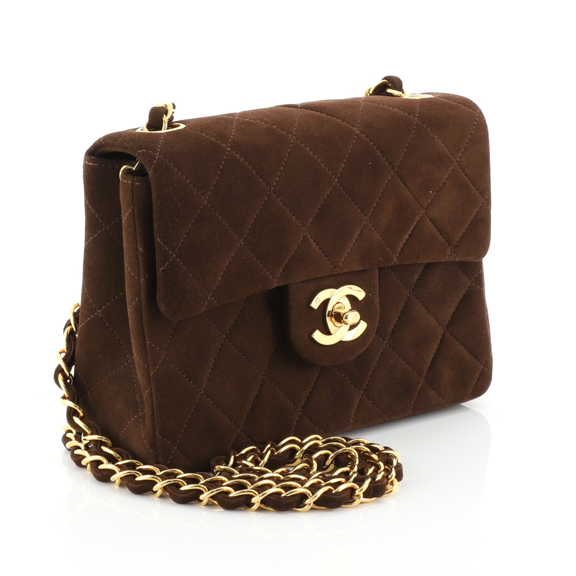 Vintage Square Classic Single Flap Bag Quilted Suede Mini