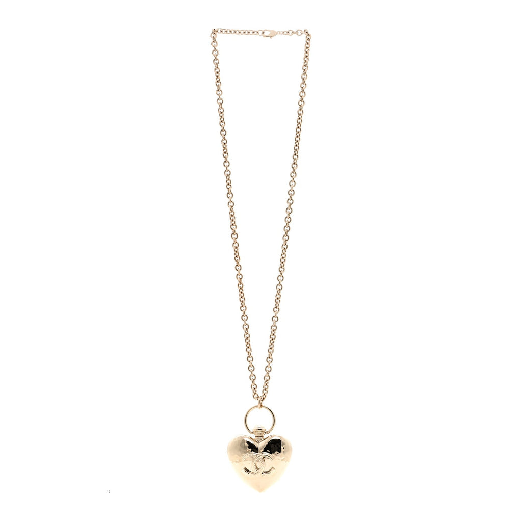 Metal CC Heart Locket Necklace Gold