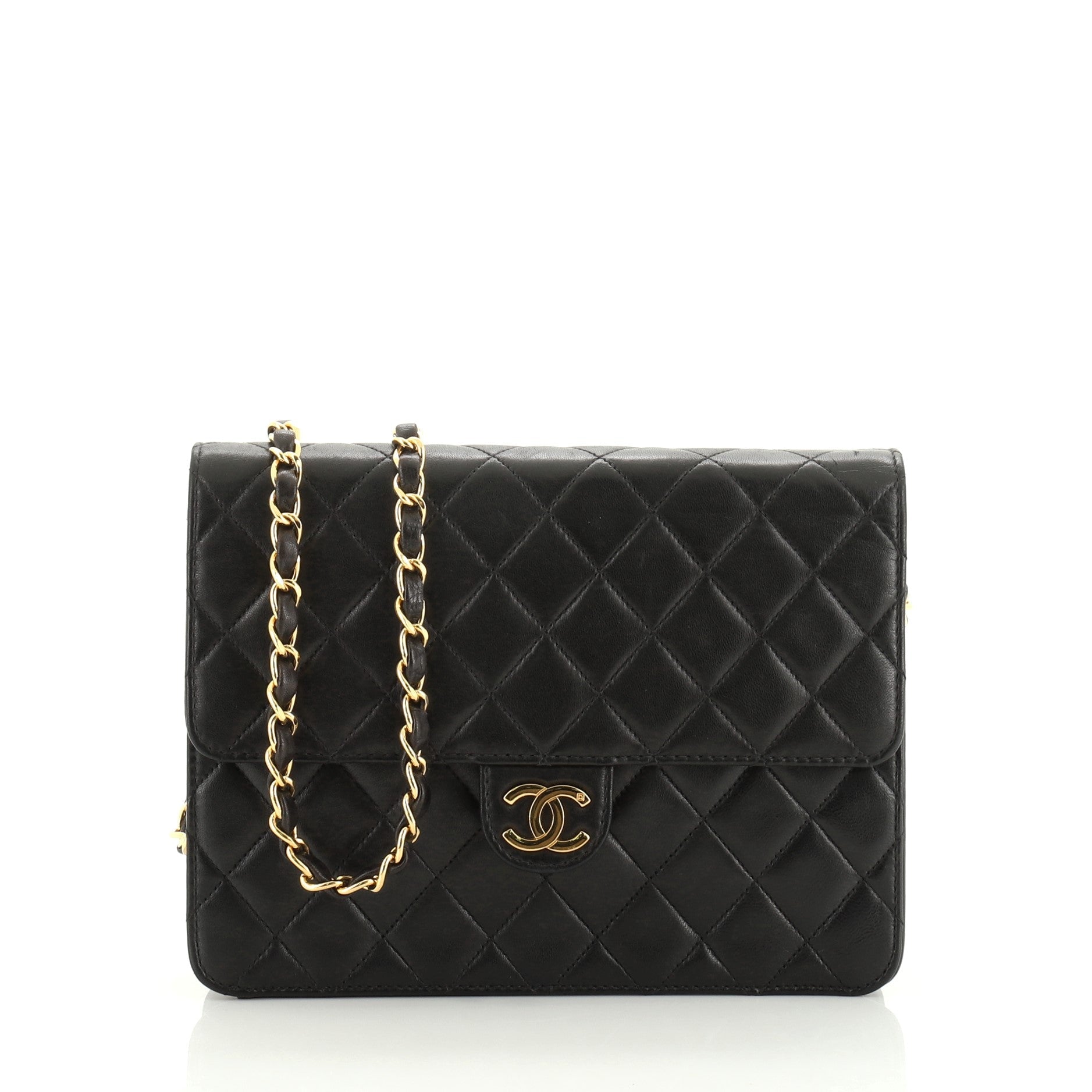 Vintage Clutch with Chain Quilted Leather Small