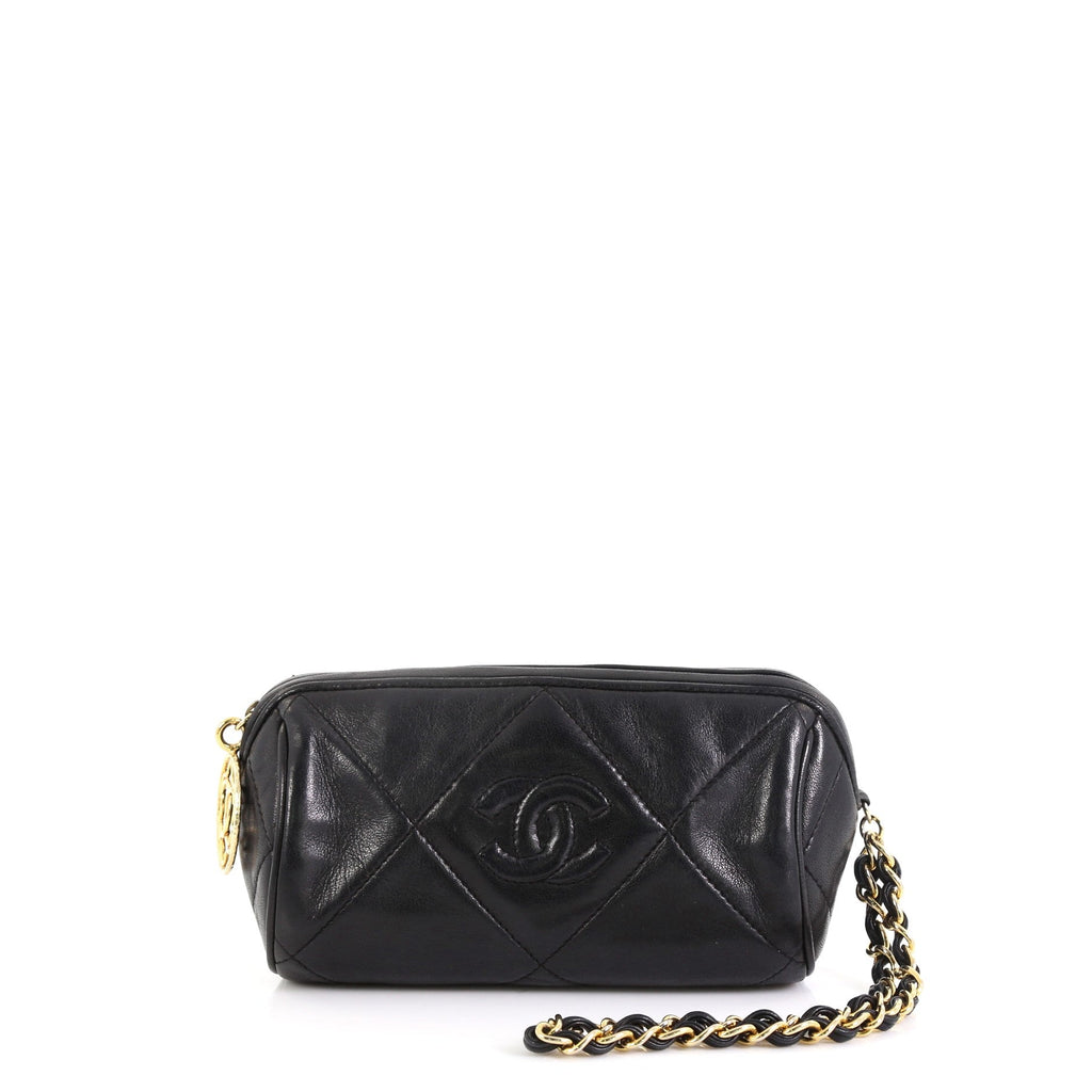 Vintage Diamond CC Barrel Clutch Quilted Leather Mini