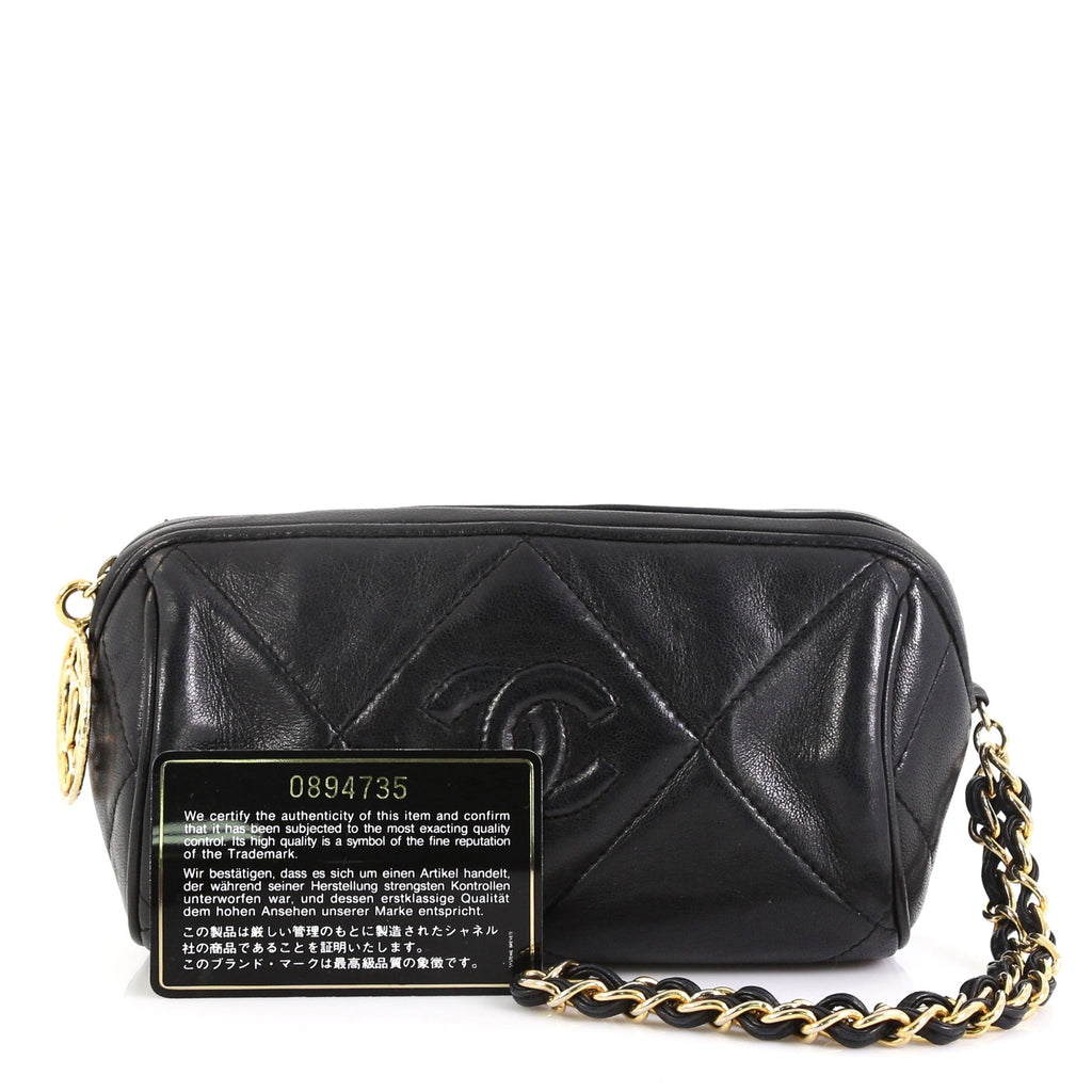 Vintage Diamond CC Barrel Clutch Quilted Leather Mini