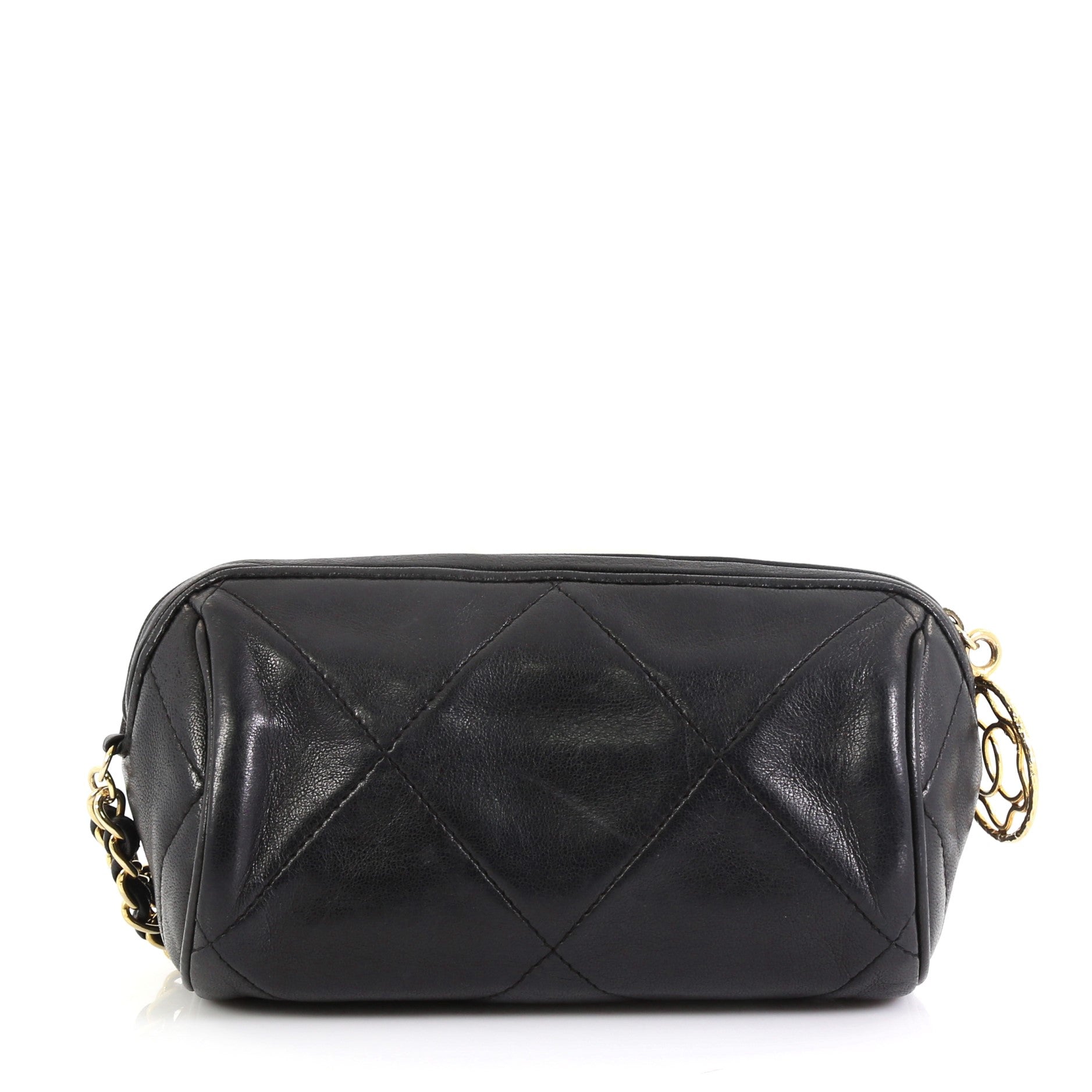 Vintage Diamond CC Barrel Clutch Quilted Leather Mini