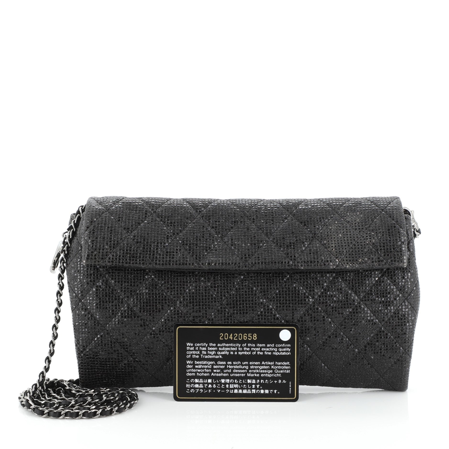 Chain Clutch Quilted Glittered Calfskin