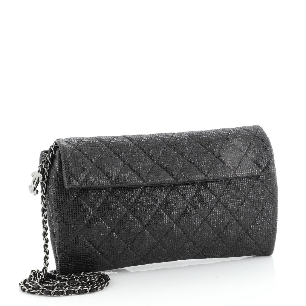 Chain Clutch Quilted Glittered Calfskin