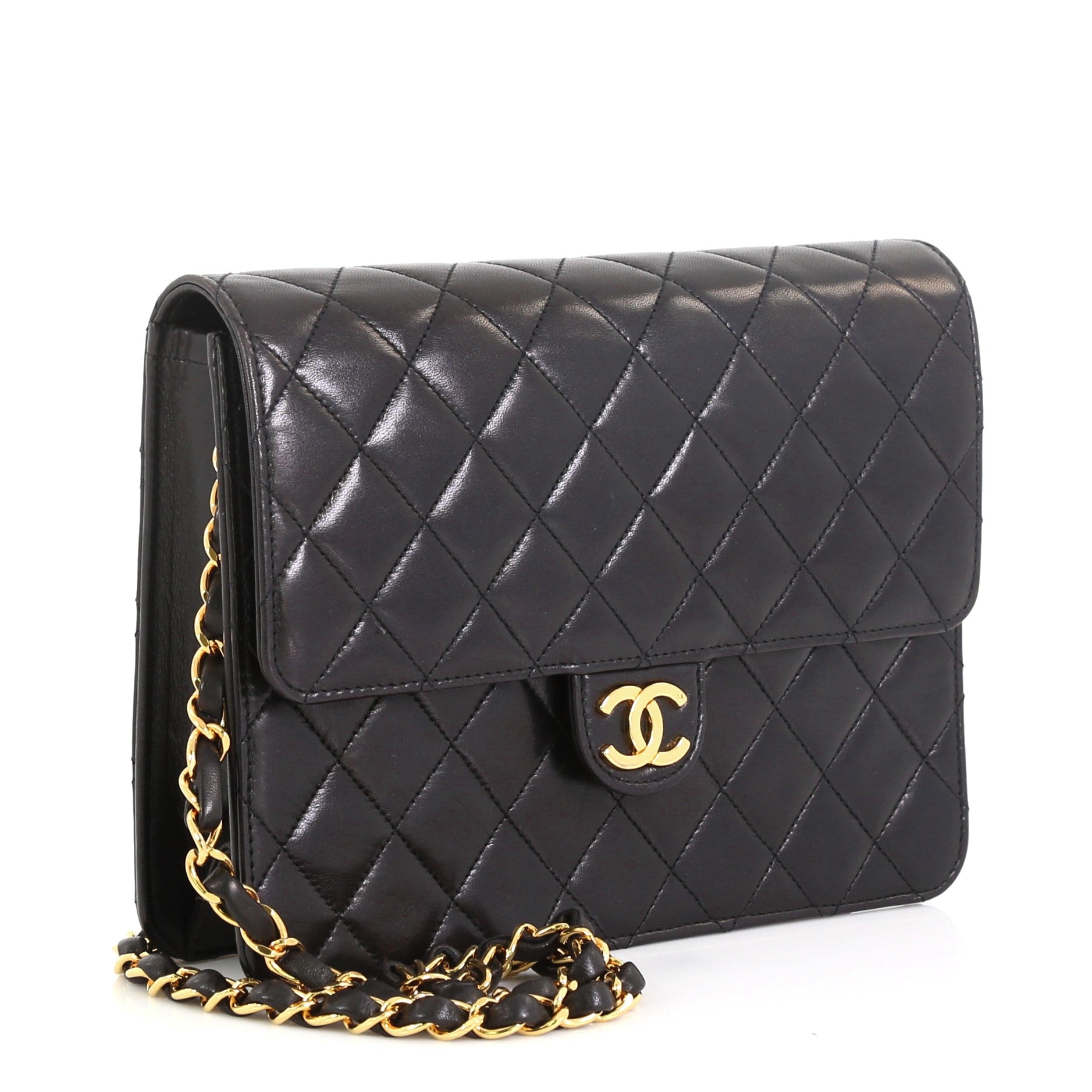 Vintage Clutch with Chain Quilted Leather Small