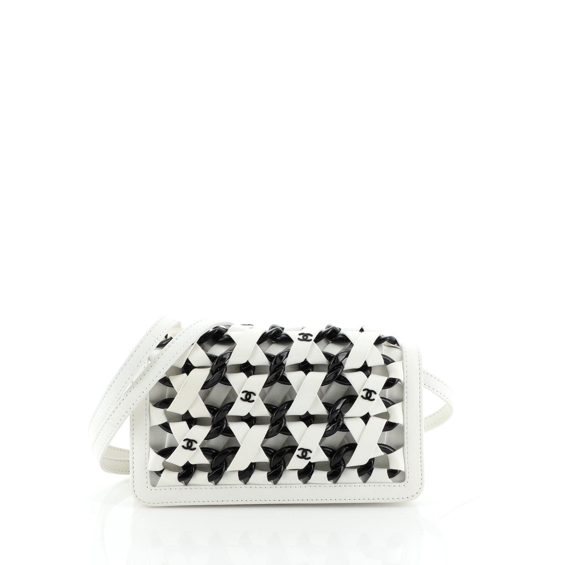 Interlaced Chain Strap Clutch Braided Leather and Resin Mini