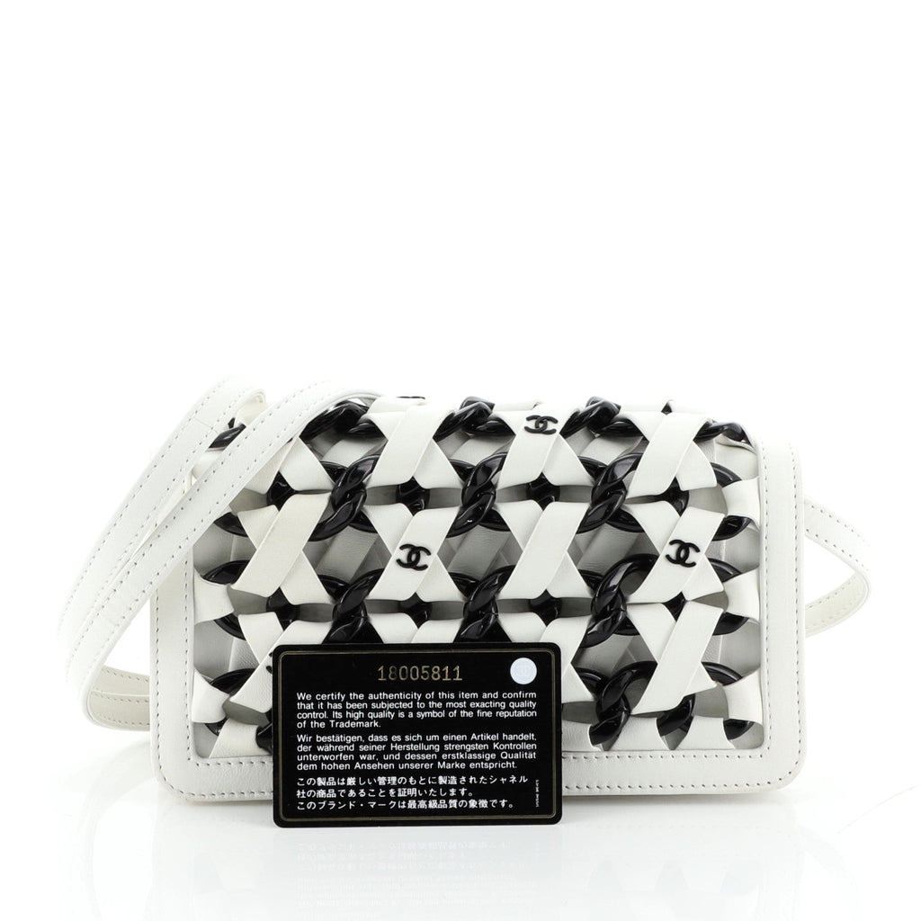 Interlaced Chain Strap Clutch Braided Leather and Resin Mini