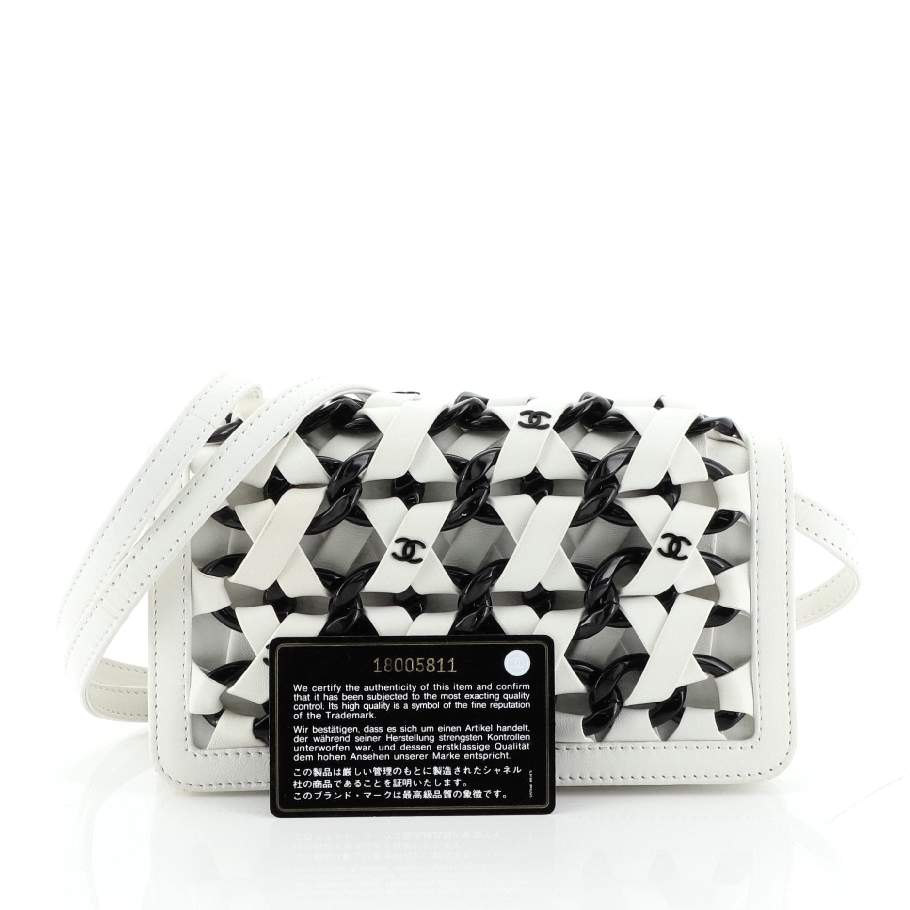Interlaced Chain Strap Clutch Braided Leather and Resin Mini