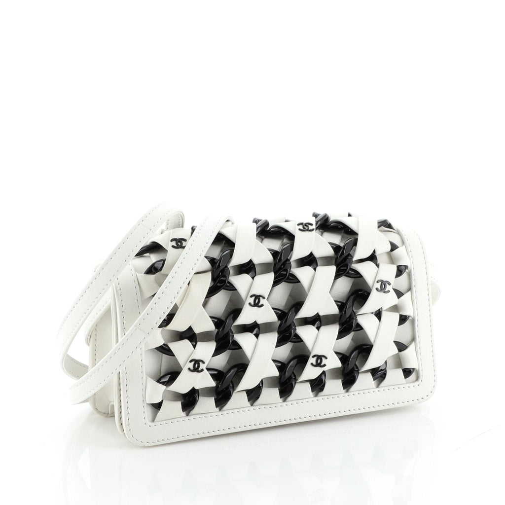 Interlaced Chain Strap Clutch Braided Leather and Resin Mini